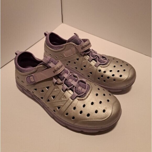 Stride Rite phibian big girls size 5, silver and purple, hook n loop closure - Picture 1 of 11